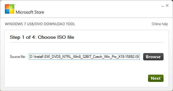 Windows 7 USB/DVD Download tool - Choose ISO file