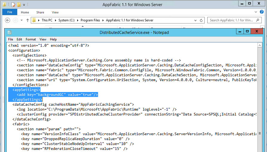 Distributed Cache - appSettings backgroundGC