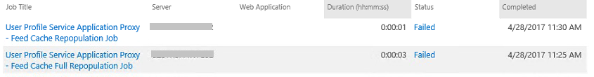Job History Feed Cache Failed